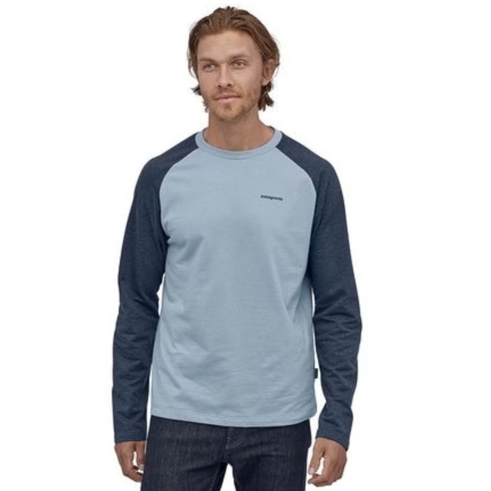 Patagonia P-6 Logo Lightweight Crew Sweatshirt Mens XL Blue Raglan Long Sleeve
